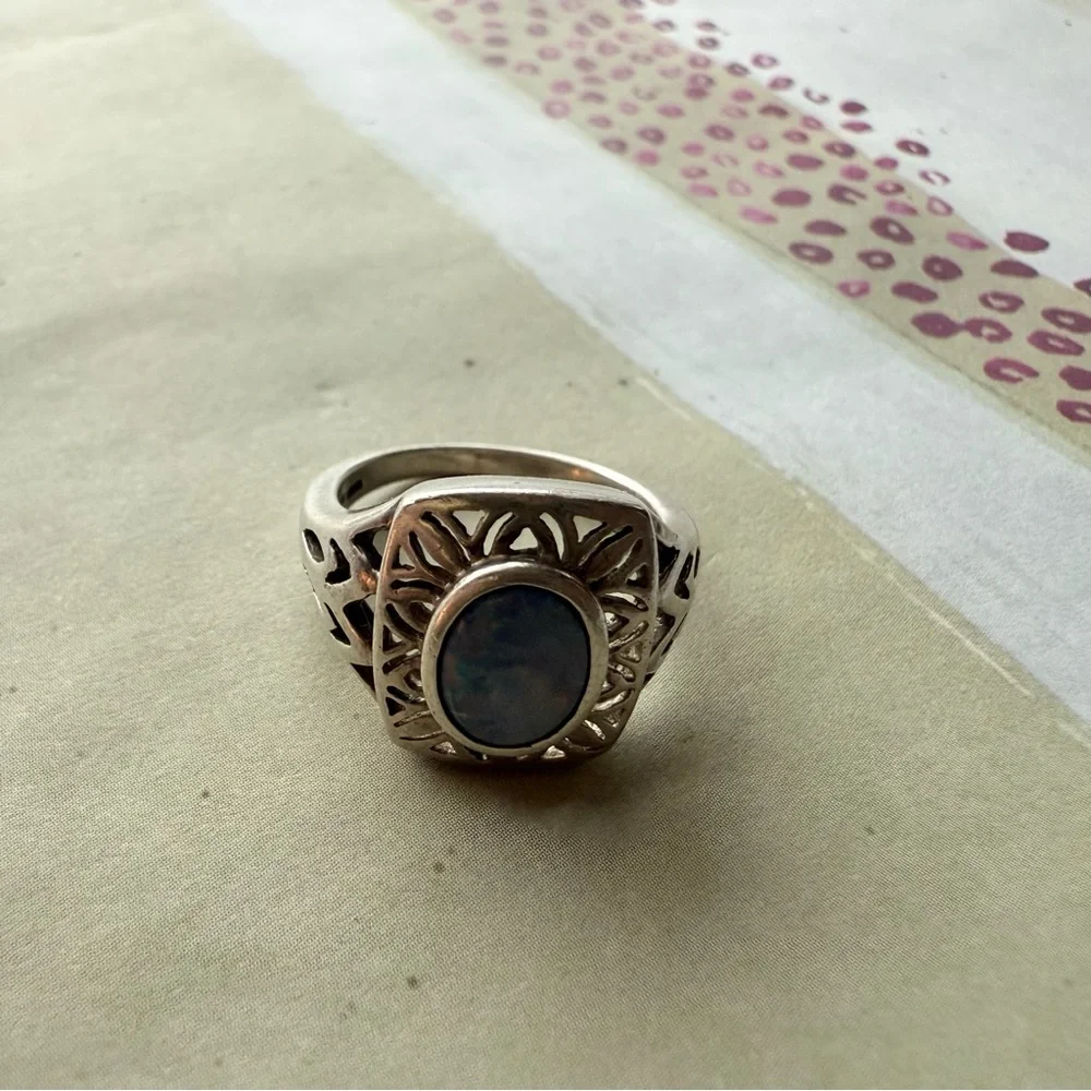 🌟 Sterling Silver Filigree Opal Ring – Size 5 🌟 - Picture 8 of 17